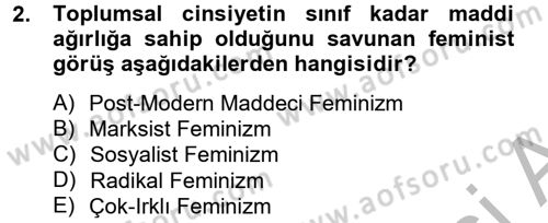 Toplumsal Cinsiyet Çalışmaları Dersi 2012 - 2013 Yılı (Final) Dönem Sonu Sınav Soruları 2. Soru