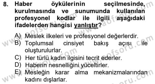 Toplumsal Cinsiyet Çalışmaları Dersi 2012 - 2013 Yılı (Final) Dönem Sonu Sınav Soruları 8. Soru