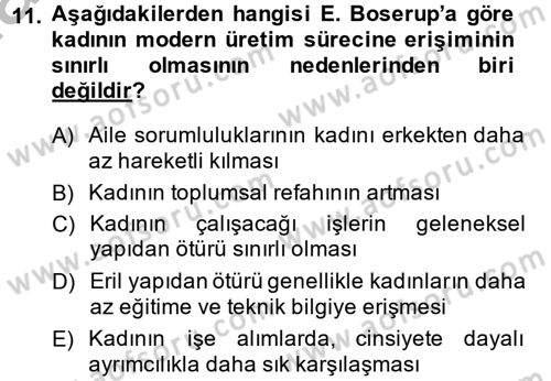 Toplumsal Cinsiyet Çalışmaları Dersi 2013 - 2014 Yılı (Vize) Ara Sınav Soruları 11. Soru