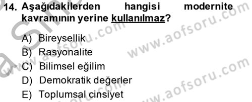 Toplumsal Cinsiyet Çalışmaları Dersi 2013 - 2014 Yılı (Vize) Ara Sınav Soruları 14. Soru