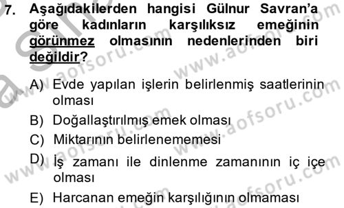 Toplumsal Cinsiyet Çalışmaları Dersi 2013 - 2014 Yılı (Vize) Ara Sınav Soruları 7. Soru