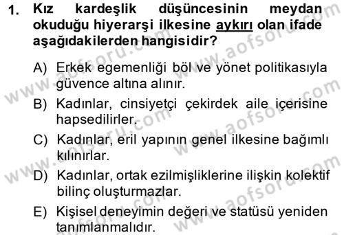 Toplumsal Cinsiyet Çalışmaları Dersi 2013 - 2014 Yılı (Final) Dönem Sonu Sınav Soruları 1. Soru
