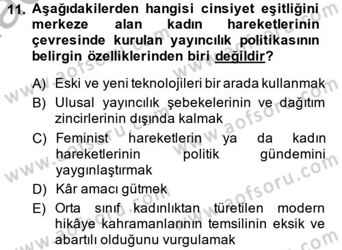 Toplumsal Cinsiyet Çalışmaları Dersi 2013 - 2014 Yılı (Final) Dönem Sonu Sınav Soruları 11. Soru