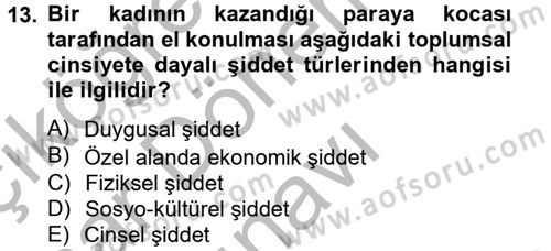 Toplumsal Cinsiyet Çalışmaları Dersi 2013 - 2014 Yılı (Final) Dönem Sonu Sınav Soruları 13. Soru