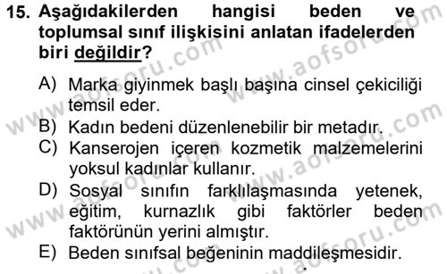 Toplumsal Cinsiyet Çalışmaları Dersi 2013 - 2014 Yılı (Final) Dönem Sonu Sınav Soruları 15. Soru