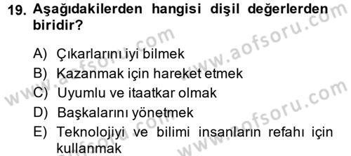 Toplumsal Cinsiyet Çalışmaları Dersi 2013 - 2014 Yılı (Final) Dönem Sonu Sınav Soruları 19. Soru