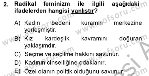 Toplumsal Cinsiyet Çalışmaları Dersi 2013 - 2014 Yılı (Final) Dönem Sonu Sınav Soruları 2. Soru