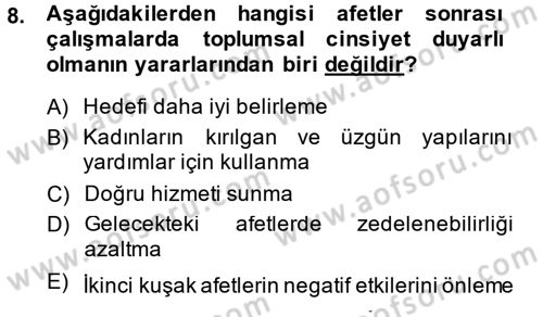 Toplumsal Cinsiyet Çalışmaları Dersi 2013 - 2014 Yılı (Final) Dönem Sonu Sınav Soruları 8. Soru