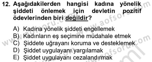Toplumsal Cinsiyet Çalışmaları Dersi 2013 - 2014 Yılı Tek Ders Sınav Soruları 12. Soru