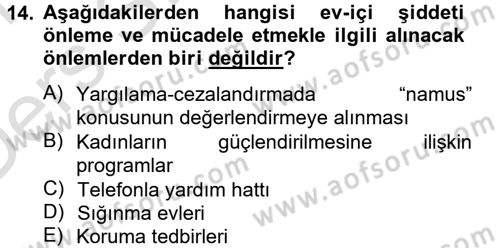 Toplumsal Cinsiyet Çalışmaları Dersi 2013 - 2014 Yılı Tek Ders Sınav Soruları 14. Soru