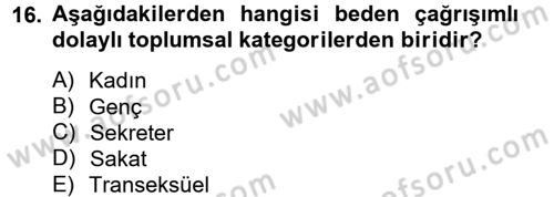 Toplumsal Cinsiyet Çalışmaları Dersi 2013 - 2014 Yılı Tek Ders Sınav Soruları 16. Soru
