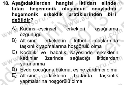 Toplumsal Cinsiyet Çalışmaları Dersi 2013 - 2014 Yılı Tek Ders Sınav Soruları 18. Soru