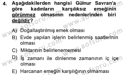 Toplumsal Cinsiyet Çalışmaları Dersi 2013 - 2014 Yılı Tek Ders Sınav Soruları 4. Soru