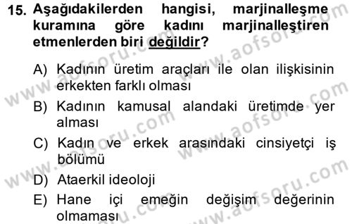 Toplumsal Cinsiyet Çalışmaları Dersi 2014 - 2015 Yılı (Vize) Ara Sınavı 15. Soru