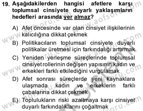 Toplumsal Cinsiyet Çalışmaları Dersi 2014 - 2015 Yılı (Vize) Ara Sınav Soruları 19. Soru