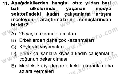 Toplumsal Cinsiyet Çalışmaları Dersi 2014 - 2015 Yılı (Final) Dönem Sonu Sınavı 11. Soru