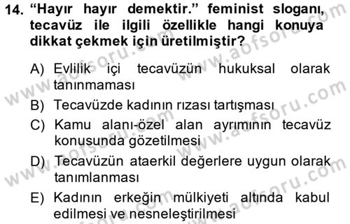 Toplumsal Cinsiyet Çalışmaları Dersi 2014 - 2015 Yılı (Final) Dönem Sonu Sınav Soruları 14. Soru