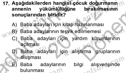 Toplumsal Cinsiyet Çalışmaları Dersi 2014 - 2015 Yılı (Final) Dönem Sonu Sınavı 17. Soru