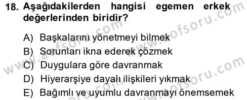 Toplumsal Cinsiyet Çalışmaları Dersi 2014 - 2015 Yılı (Final) Dönem Sonu Sınav Soruları 18. Soru