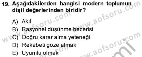 Toplumsal Cinsiyet Çalışmaları Dersi 2014 - 2015 Yılı (Final) Dönem Sonu Sınav Soruları 19. Soru