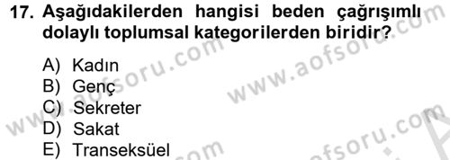 Toplumsal Cinsiyet Çalışmaları Dersi 2014 - 2015 Yılı Tek Ders Sınav Soruları 17. Soru
