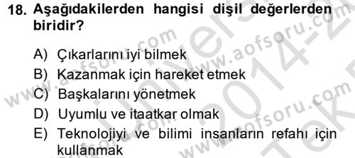 Toplumsal Cinsiyet Çalışmaları Dersi 2014 - 2015 Yılı Tek Ders Sınav Soruları 18. Soru