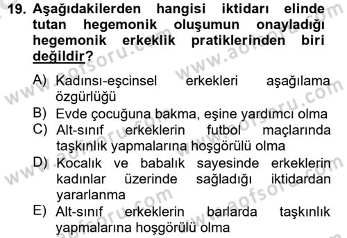 Toplumsal Cinsiyet Çalışmaları Dersi 2014 - 2015 Yılı Tek Ders Sınav Soruları 19. Soru
