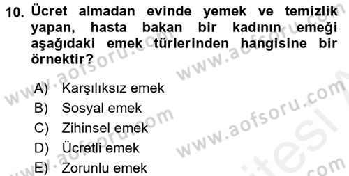 Toplumsal Cinsiyet Çalışmaları Dersi 2015 - 2016 Yılı (Vize) Ara Sınav Soruları 10. Soru