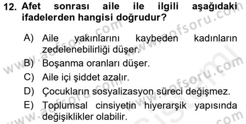 Toplumsal Cinsiyet Çalışmaları Dersi 2015 - 2016 Yılı (Vize) Ara Sınav Soruları 12. Soru