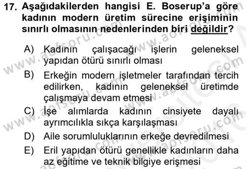 Toplumsal Cinsiyet Çalışmaları Dersi 2015 - 2016 Yılı (Vize) Ara Sınav Soruları 17. Soru