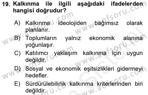 Toplumsal Cinsiyet Çalışmaları Dersi 2015 - 2016 Yılı (Vize) Ara Sınav Soruları 19. Soru