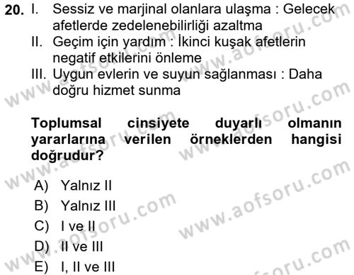 Toplumsal Cinsiyet Çalışmaları Dersi 2015 - 2016 Yılı (Vize) Ara Sınavı 20. Soru