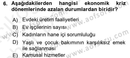 Toplumsal Cinsiyet Çalışmaları Dersi 2015 - 2016 Yılı (Vize) Ara Sınav Soruları 6. Soru
