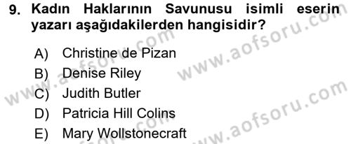 Toplumsal Cinsiyet Çalışmaları Dersi 2015 - 2016 Yılı (Vize) Ara Sınav Soruları 9. Soru