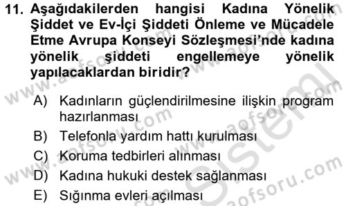 Toplumsal Cinsiyet Çalışmaları Dersi 2015 - 2016 Yılı (Final) Dönem Sonu Sınav Soruları 11. Soru