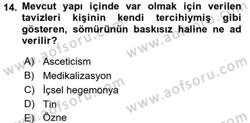 Toplumsal Cinsiyet Çalışmaları Dersi 2015 - 2016 Yılı (Final) Dönem Sonu Sınav Soruları 14. Soru