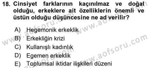 Toplumsal Cinsiyet Çalışmaları Dersi 2015 - 2016 Yılı (Final) Dönem Sonu Sınav Soruları 18. Soru