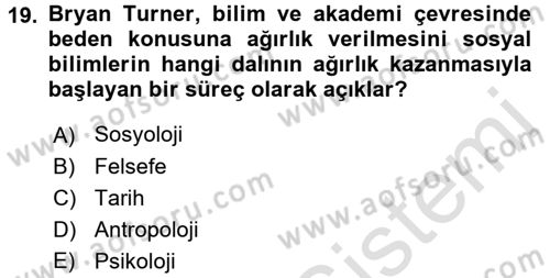 Toplumsal Cinsiyet Çalışmaları Dersi 2015 - 2016 Yılı (Final) Dönem Sonu Sınav Soruları 19. Soru