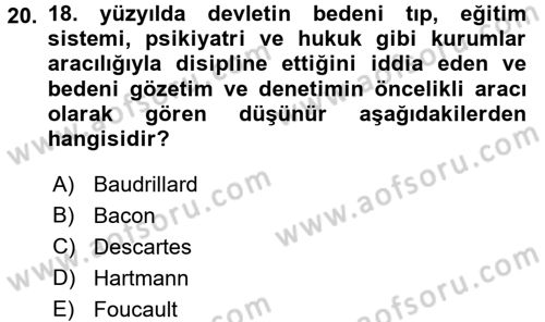 Toplumsal Cinsiyet Çalışmaları Dersi 2015 - 2016 Yılı (Final) Dönem Sonu Sınav Soruları 20. Soru