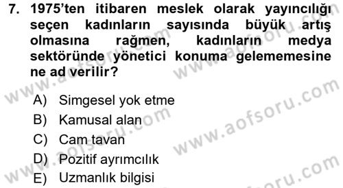 Toplumsal Cinsiyet Çalışmaları Dersi 2015 - 2016 Yılı (Final) Dönem Sonu Sınav Soruları 7. Soru