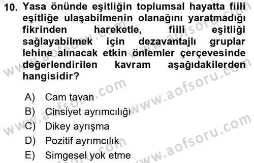 Toplumsal Cinsiyet Çalışmaları Dersi 2015 - 2016 Yılı Tek Ders Sınav Soruları 10. Soru