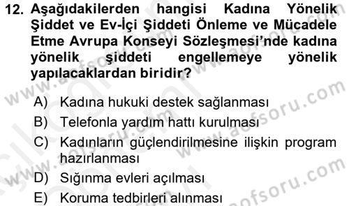 Toplumsal Cinsiyet Çalışmaları Dersi 2015 - 2016 Yılı Tek Ders Sınav Soruları 12. Soru