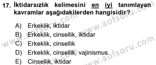 Toplumsal Cinsiyet Çalışmaları Dersi 2015 - 2016 Yılı Tek Ders Sınav Soruları 17. Soru