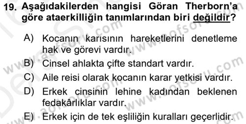 Toplumsal Cinsiyet Çalışmaları Dersi 2015 - 2016 Yılı Tek Ders Sınav Soruları 19. Soru