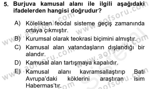 Toplumsal Cinsiyet Çalışmaları Dersi 2015 - 2016 Yılı Tek Ders Sınav Soruları 5. Soru