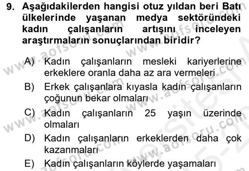 Toplumsal Cinsiyet Çalışmaları Dersi 2015 - 2016 Yılı Tek Ders Sınav Soruları 9. Soru