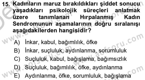 Toplumsal Cinsiyet Çalışmaları Dersi 2016 - 2017 Yılı 3 Ders Sınav Soruları 15. Soru