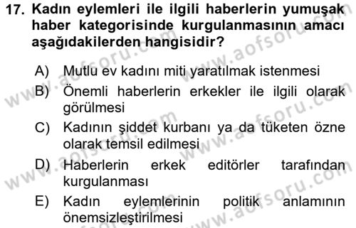 Toplumsal Cinsiyet Çalışmaları Dersi 2016 - 2017 Yılı 3 Ders Sınav Soruları 17. Soru