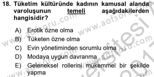 Toplumsal Cinsiyet Çalışmaları Dersi 2016 - 2017 Yılı 3 Ders Sınav Soruları 18. Soru