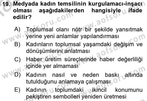 Toplumsal Cinsiyet Çalışmaları Dersi 2016 - 2017 Yılı 3 Ders Sınav Soruları 19. Soru